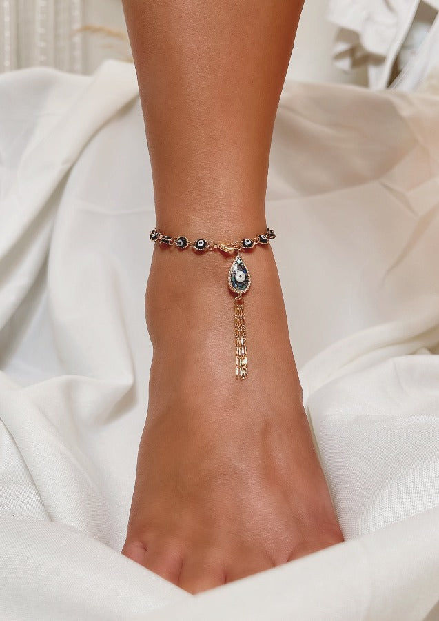 All Around Evil Eye Tassel Anklet