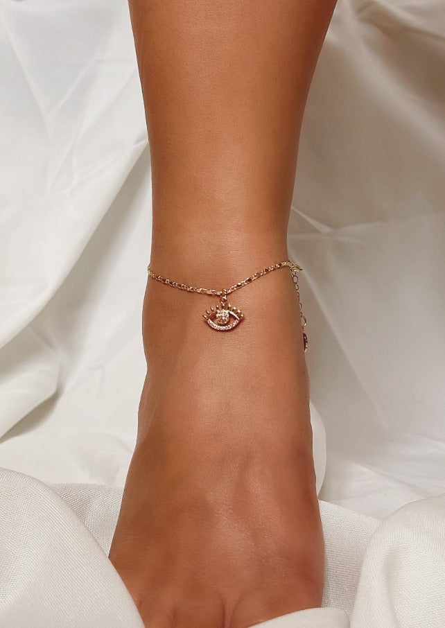 Dainty Evil Eye Charmed Anklet