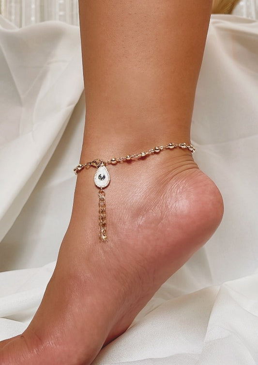 Evil Eye Mother of Pearl Tassel Anklet