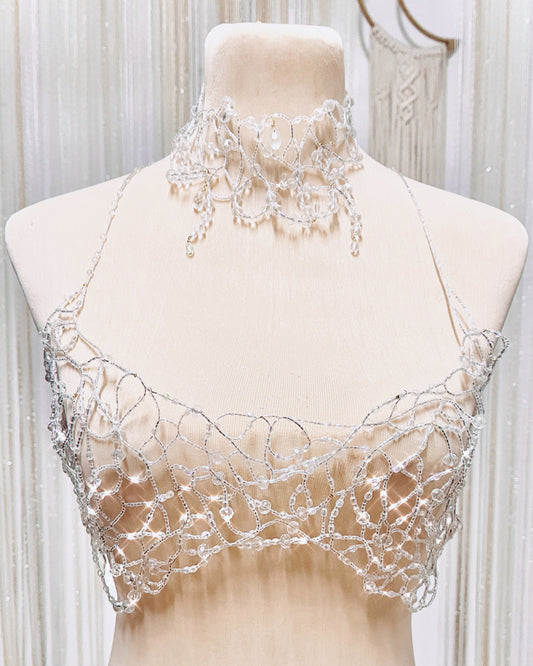 Handmade woven beaded top, crystal jewel bra for rent. Stoneriver by Kim Sabala Philippines.
