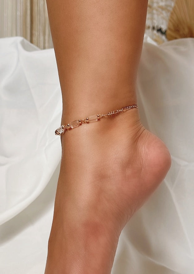 Tubed Quartz Rosegold Anklet