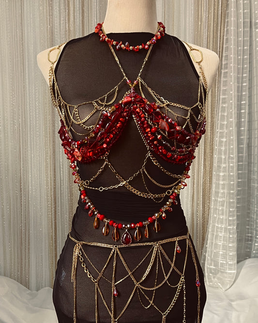 Goddess Body Chain inspired by Persephone. Available to rent or purchase within Manila, Philippines. Made by Stoneriver by Kim Sabala.