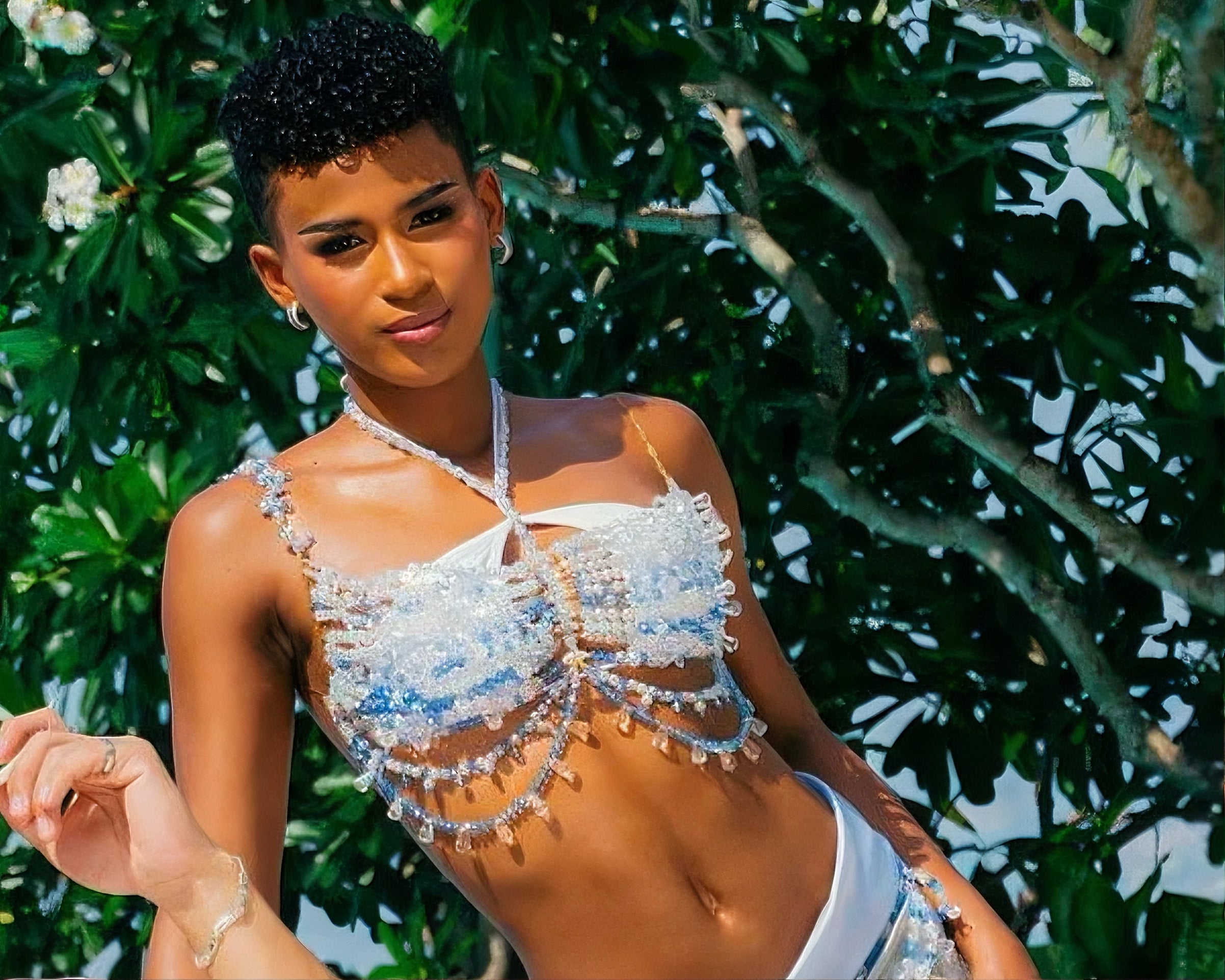 Alexie Brooks Miss Eco International 2025 wearing Stoneriver by Kim Sabala 'Crystal Water Body Jewelry Set' | Beaded crystal bra top for rent, custom crystal bead bra top, body jewelry philippines, body chains philippines
