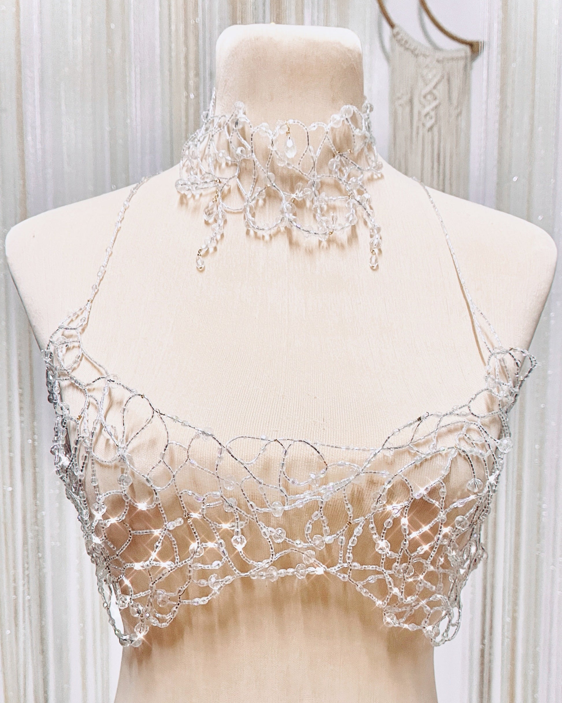 Handmade woven beaded top, crystal jewel bra for rent. Stoneriver by Kim Sabala Philippines.