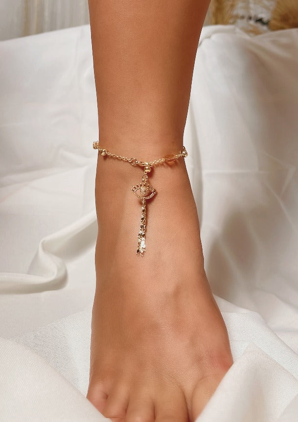 Pave Evil Eye Tassel Anklet