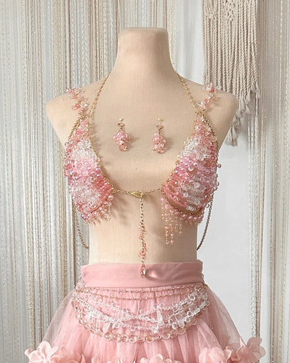Pink Wisteria Fairycore Jewel Beaded Bra for rent | Stoneriver by Kim Sabala