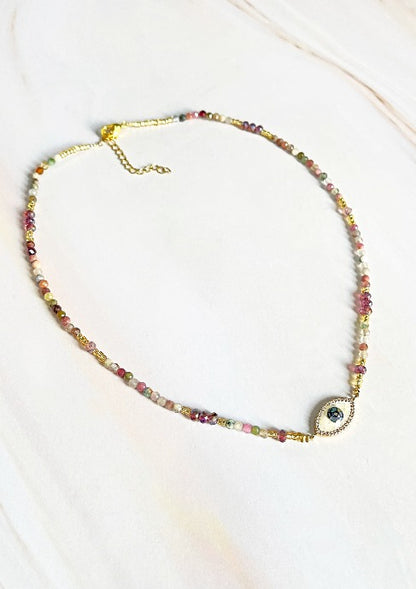 handmade tourmaline choker with an evil eye amulet. handmade by stoneriver philippines. made for the sophisticated bohemian.