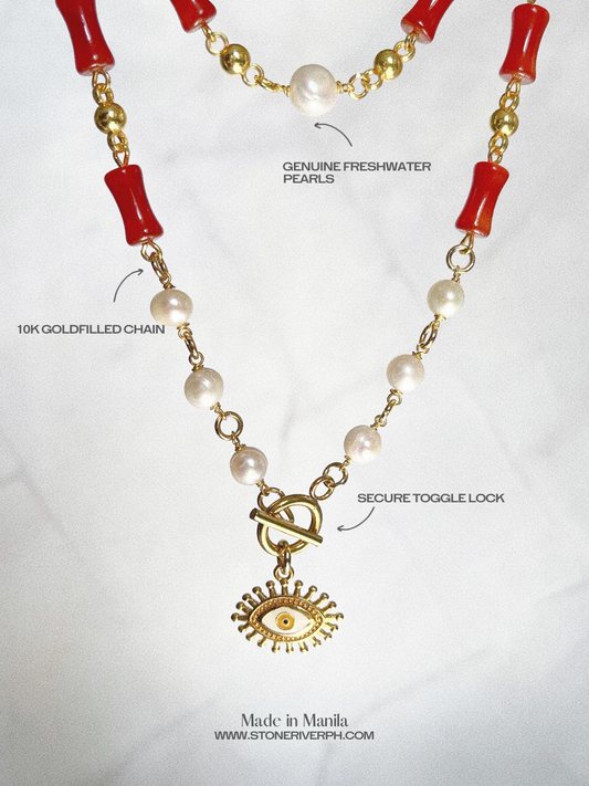 Evil Eye & Pearl Amber Necklace